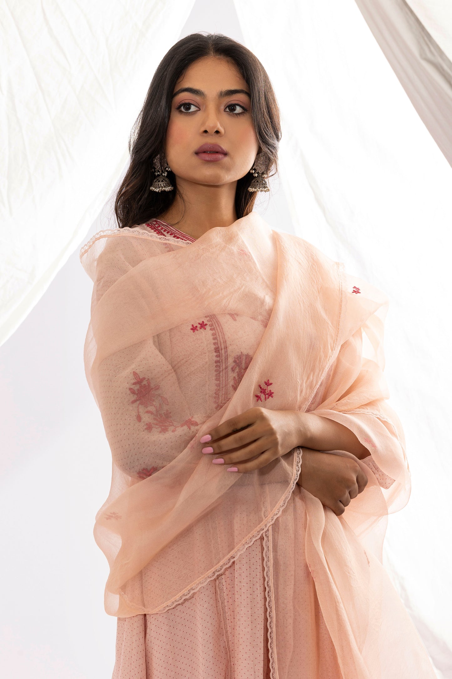 MISTY ROSE EMBROIDERED DUPATTA