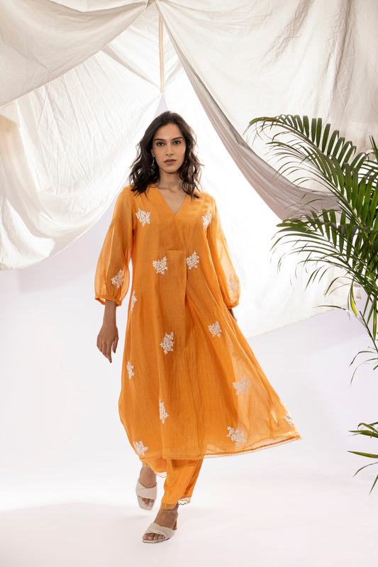 Orange embroidered kurta set