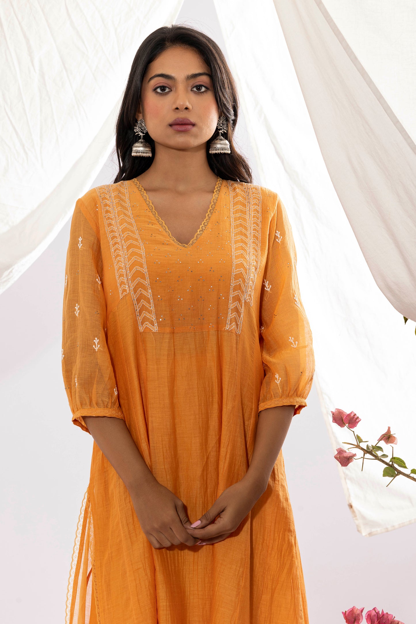 Orange Chikankari Kurta Set