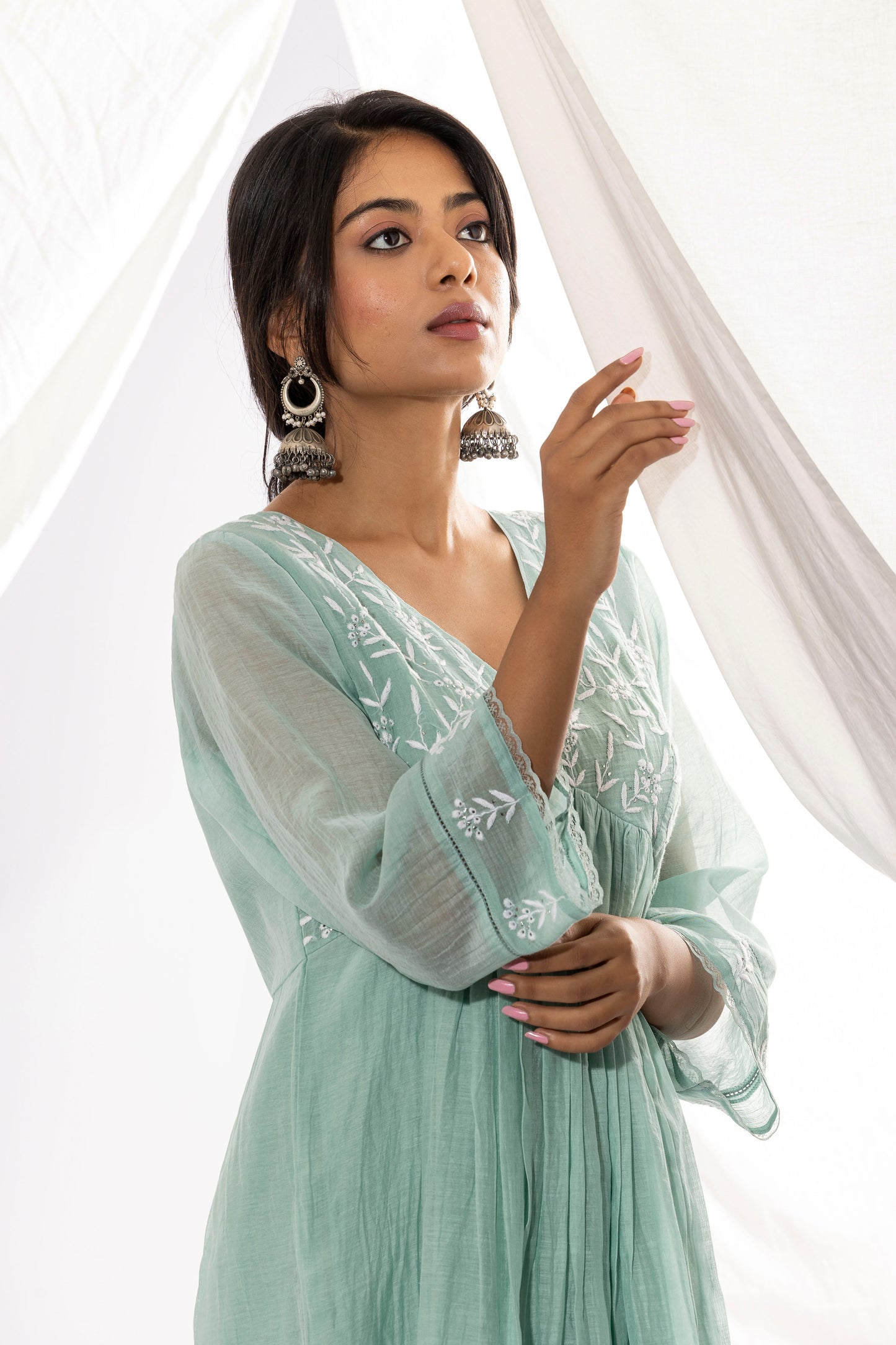 POWDER BLUE CHIKANKARI KURTA