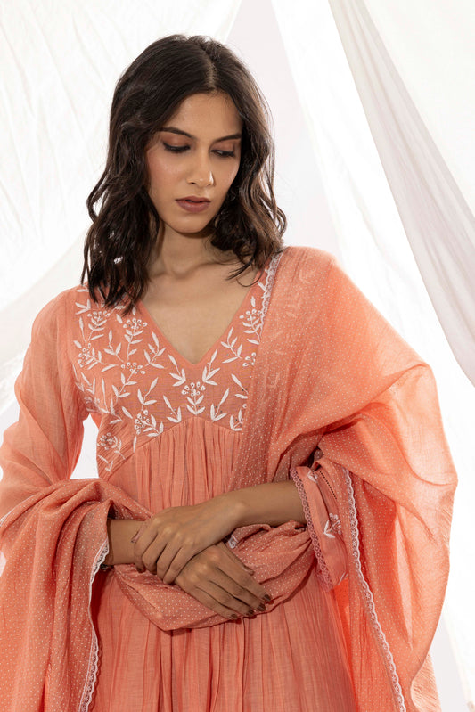 Peach Chikankari Kurta Set