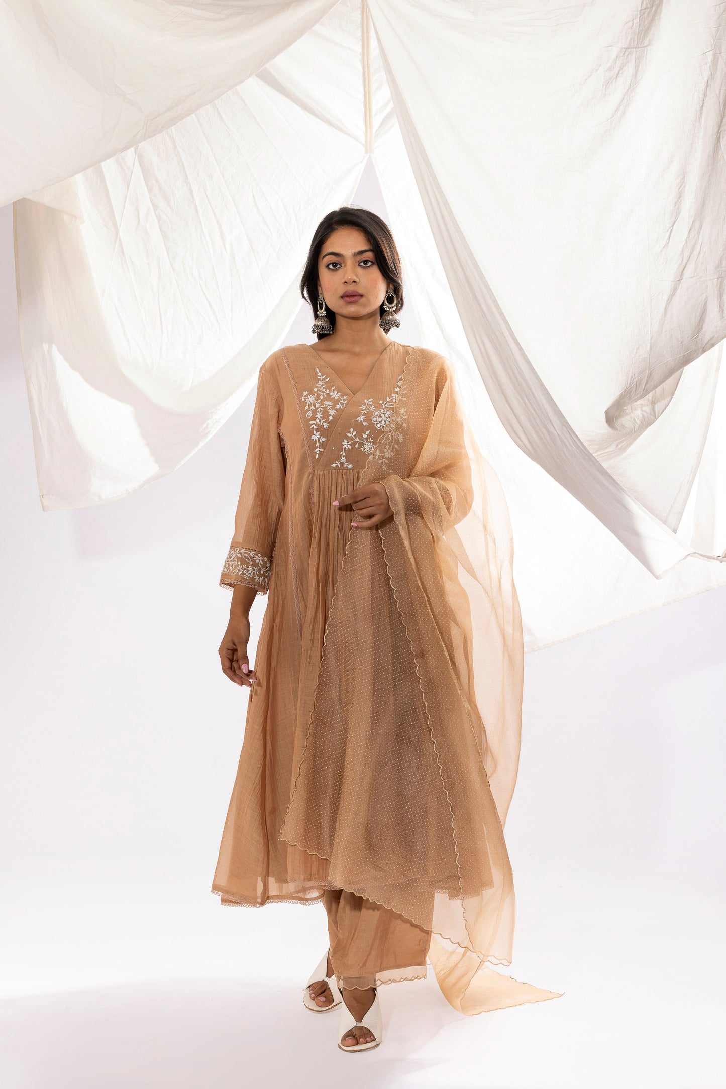 French Beige Chikankari Kurta Set