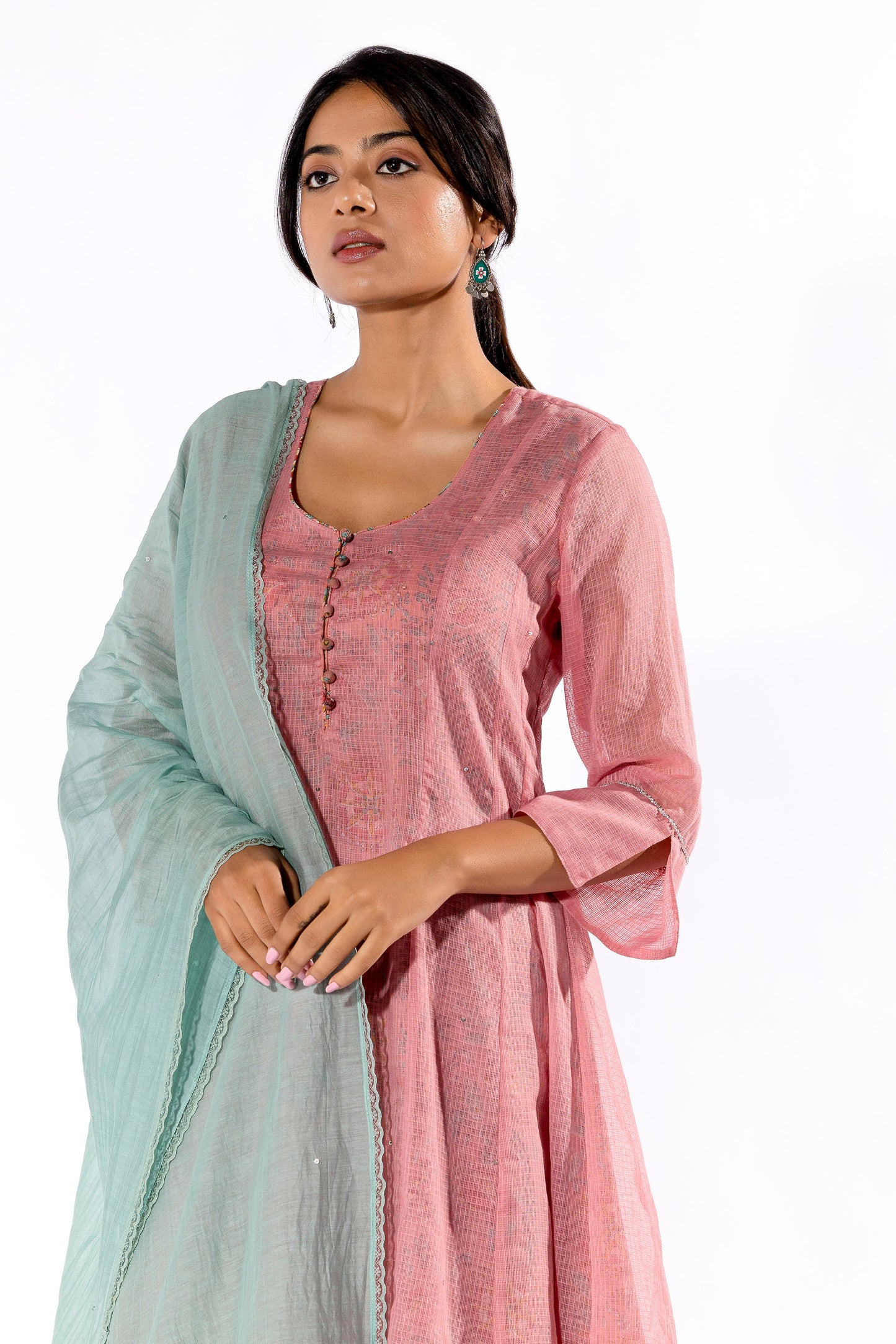 Blush Pink hand block printed kurta set