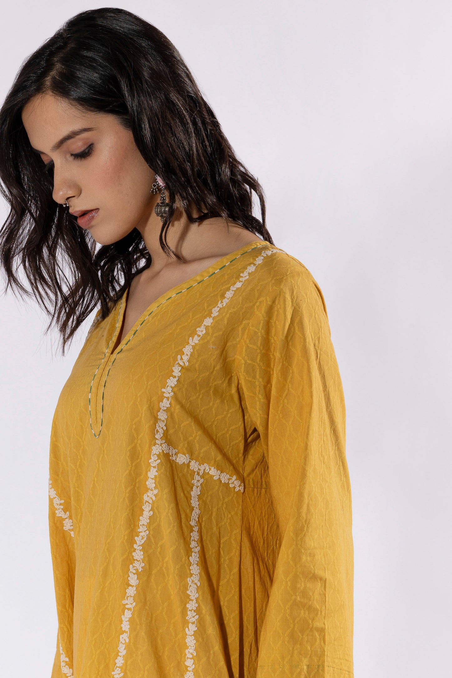 Mustard embroidered Kurta