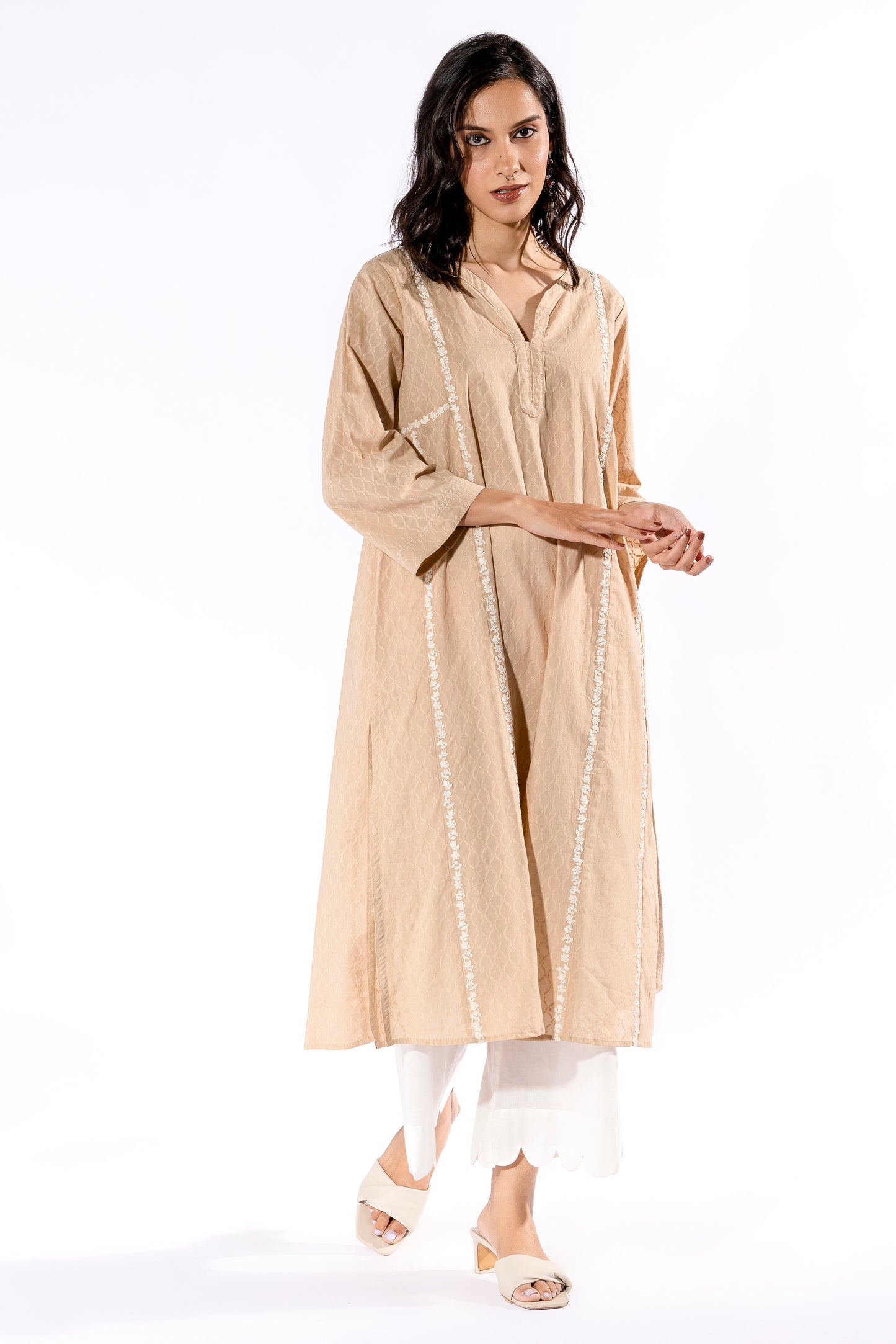 Beige embroidered Kurta - Ready to Ship