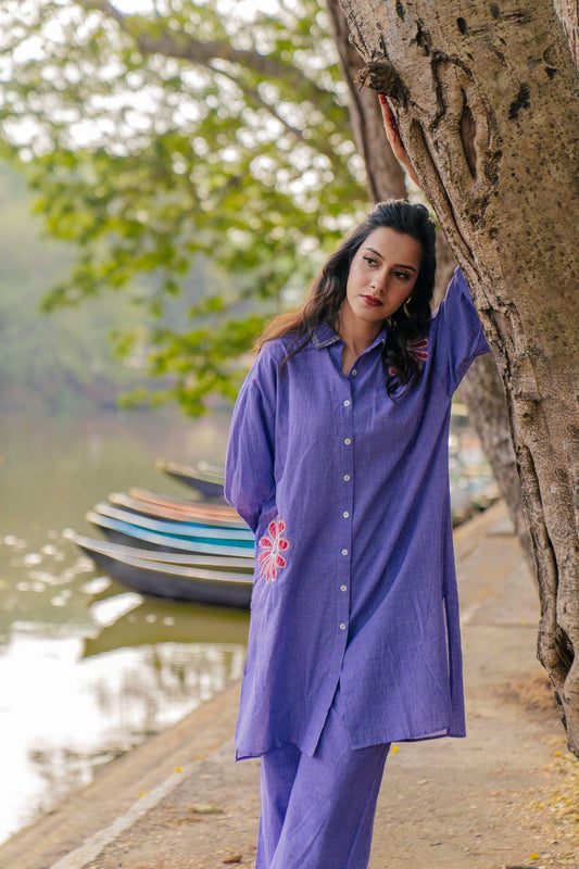 Purple And White Hand Woven Cotton Patch Work Set