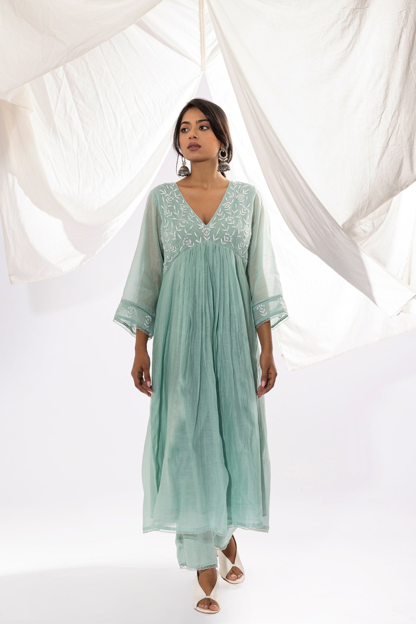 POWDER BLUE CHIKANKARI KURTA