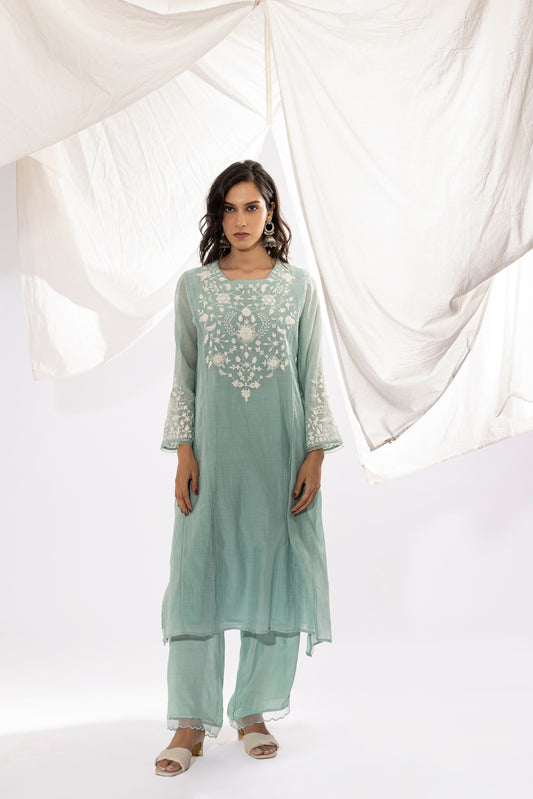 Powder blue embroidered kurta set