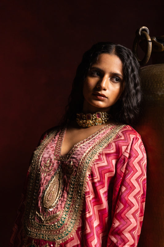 Rajsi Roop Embroidered Kaftan- Pink