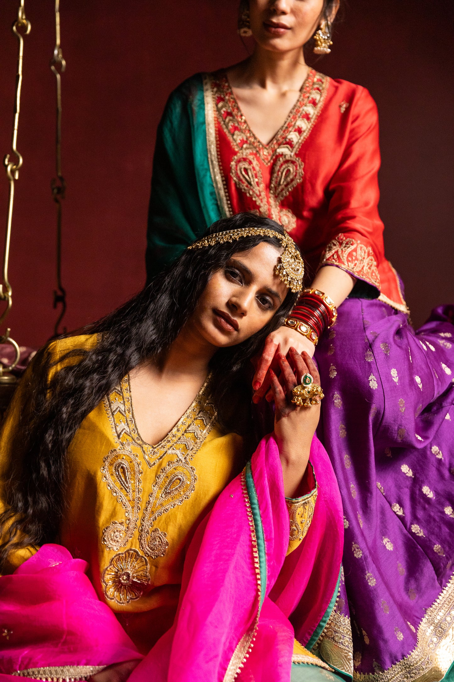 Hemangi embroidered kurta set- Mustard