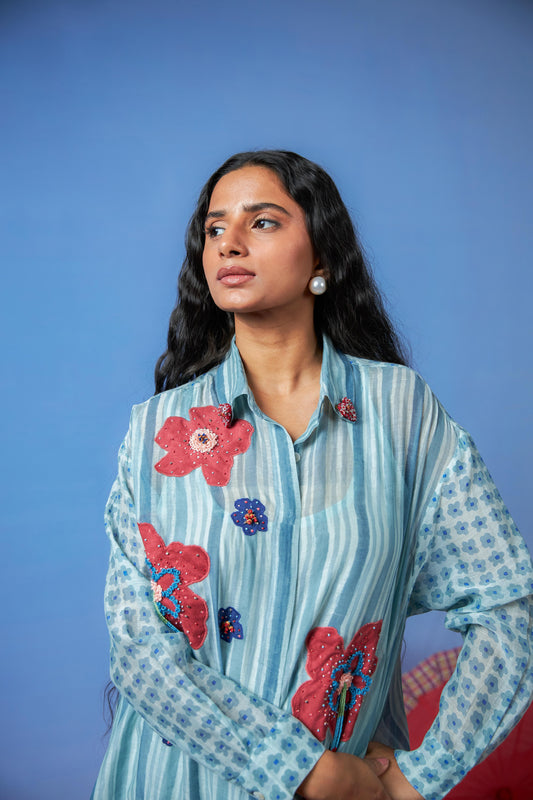 Ocean Bloom Block Printed Co-ord Set- Set of 2