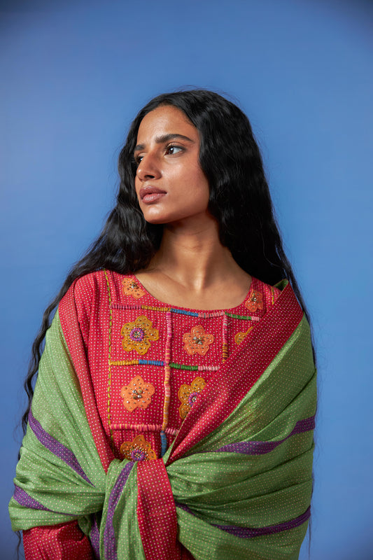 Scarlet Bloom Embroidered kurta set- Set of 3