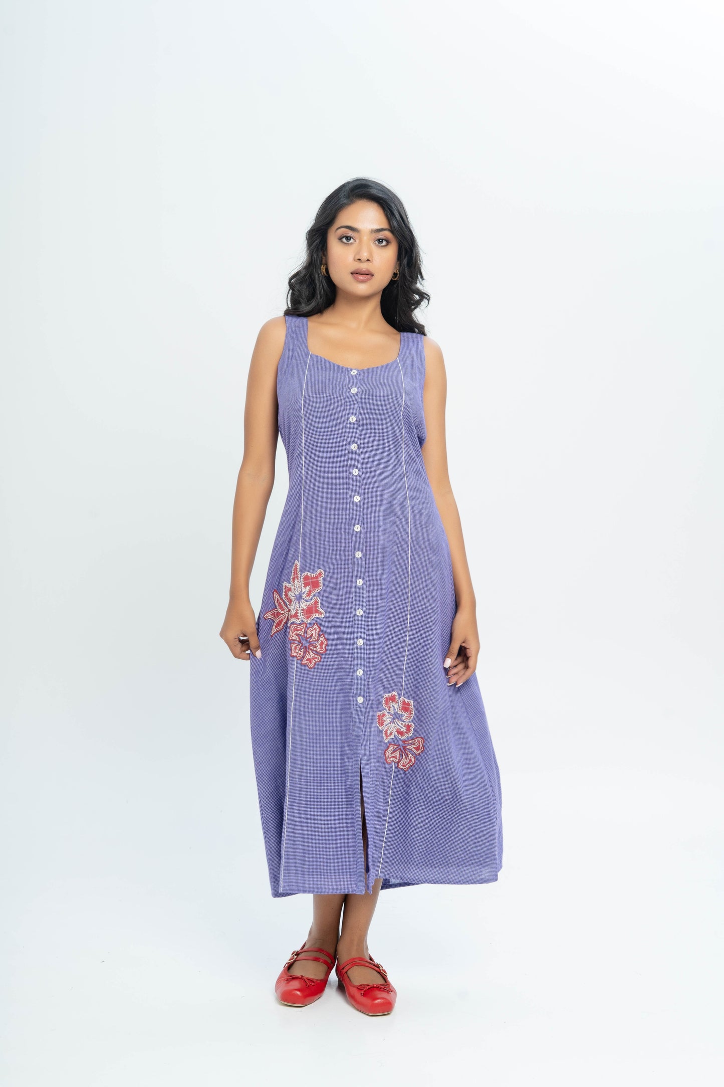 Purple And White Hand Woven Cotton Patch Work Dress (Ready to Ship)