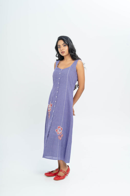 Purple And White Hand Woven Cotton Patch Work Dress