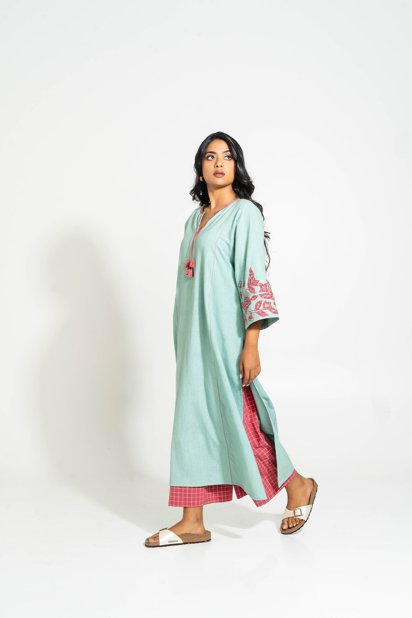 Aqua Hand Woven Cotton Embroidered Set