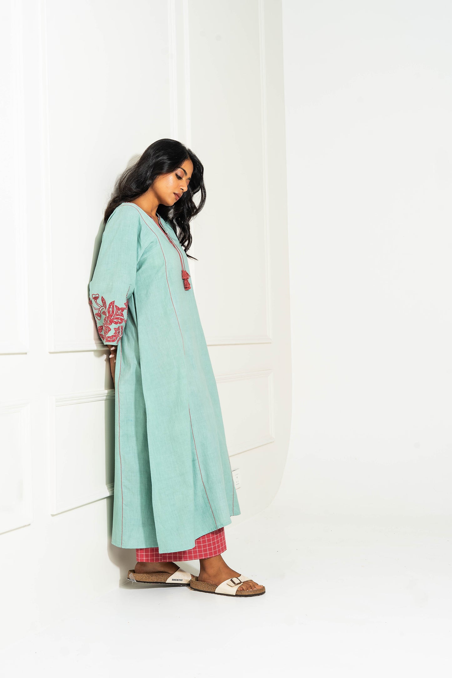 Aqua Hand Woven Cotton Embroidered Kurta