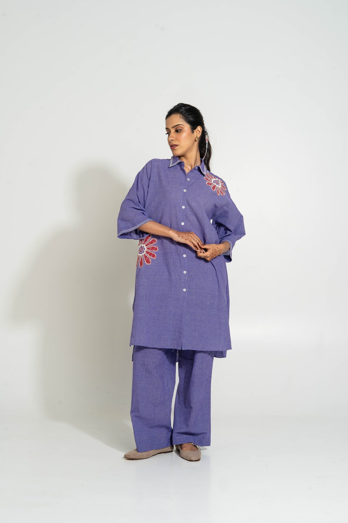 Purple And White Hand Woven Cotton Patch Work Set