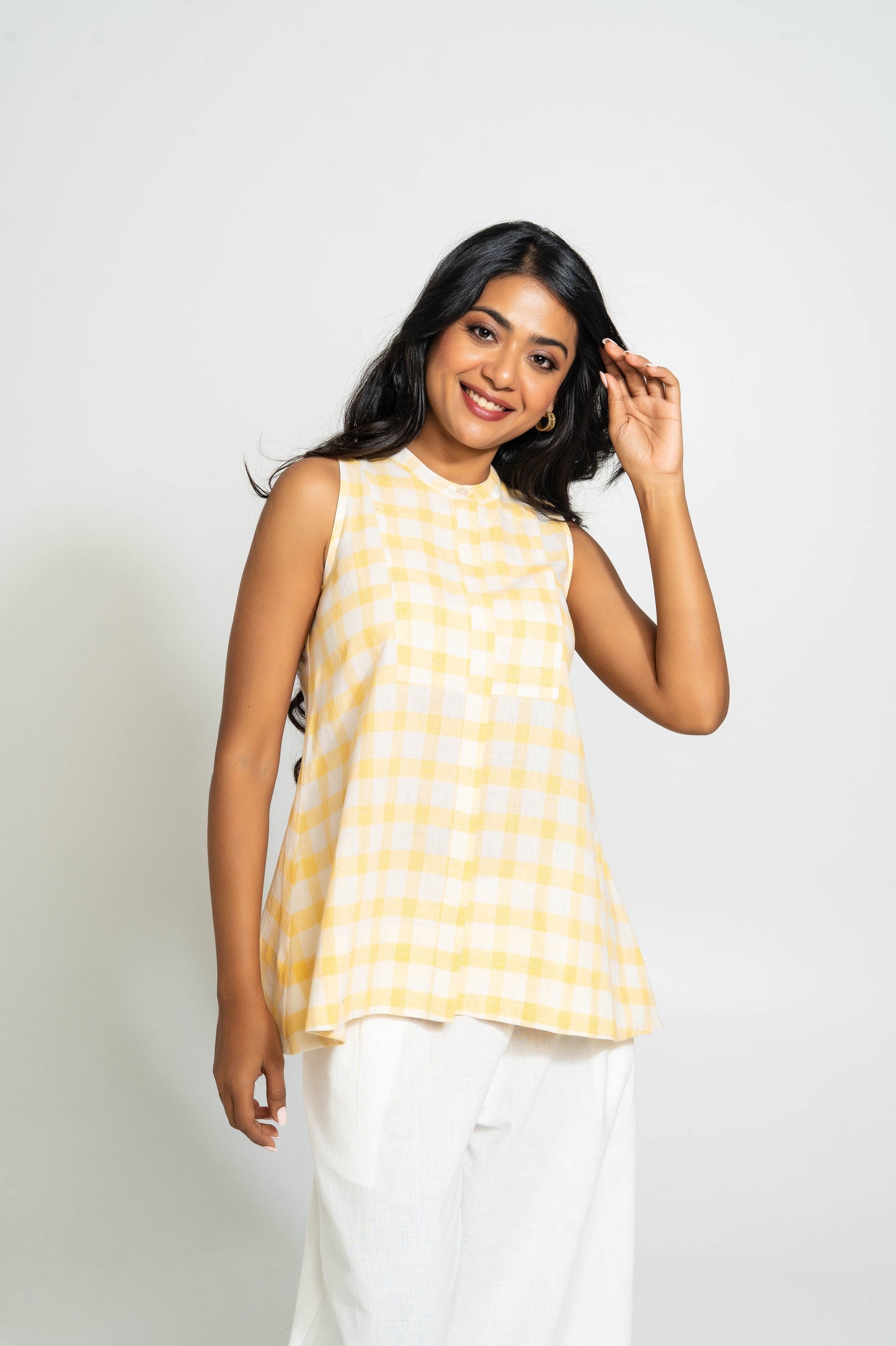Yellow And White Hand Woven Cotton Top