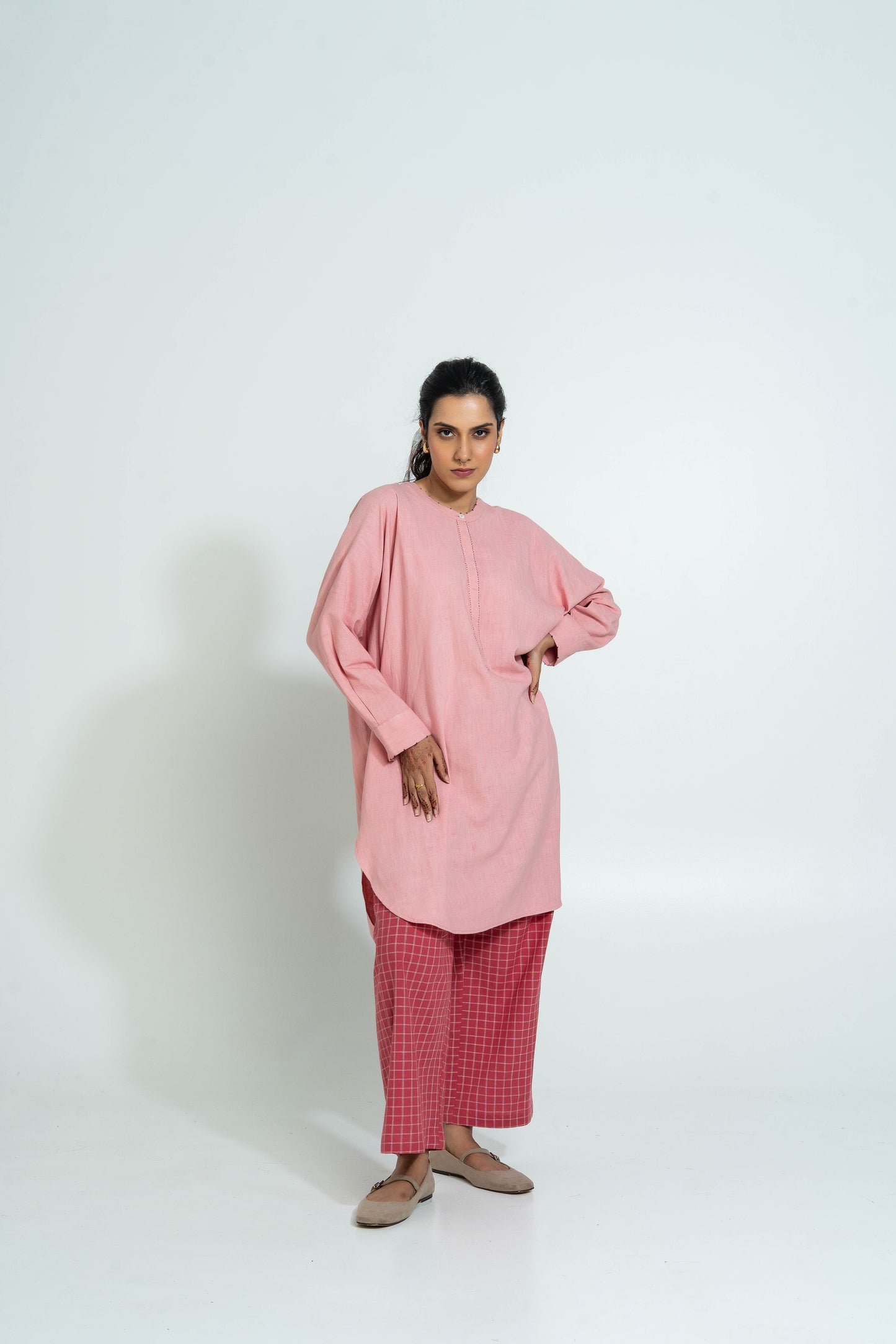 Pink Hand Woven Cotton Embroidered Set