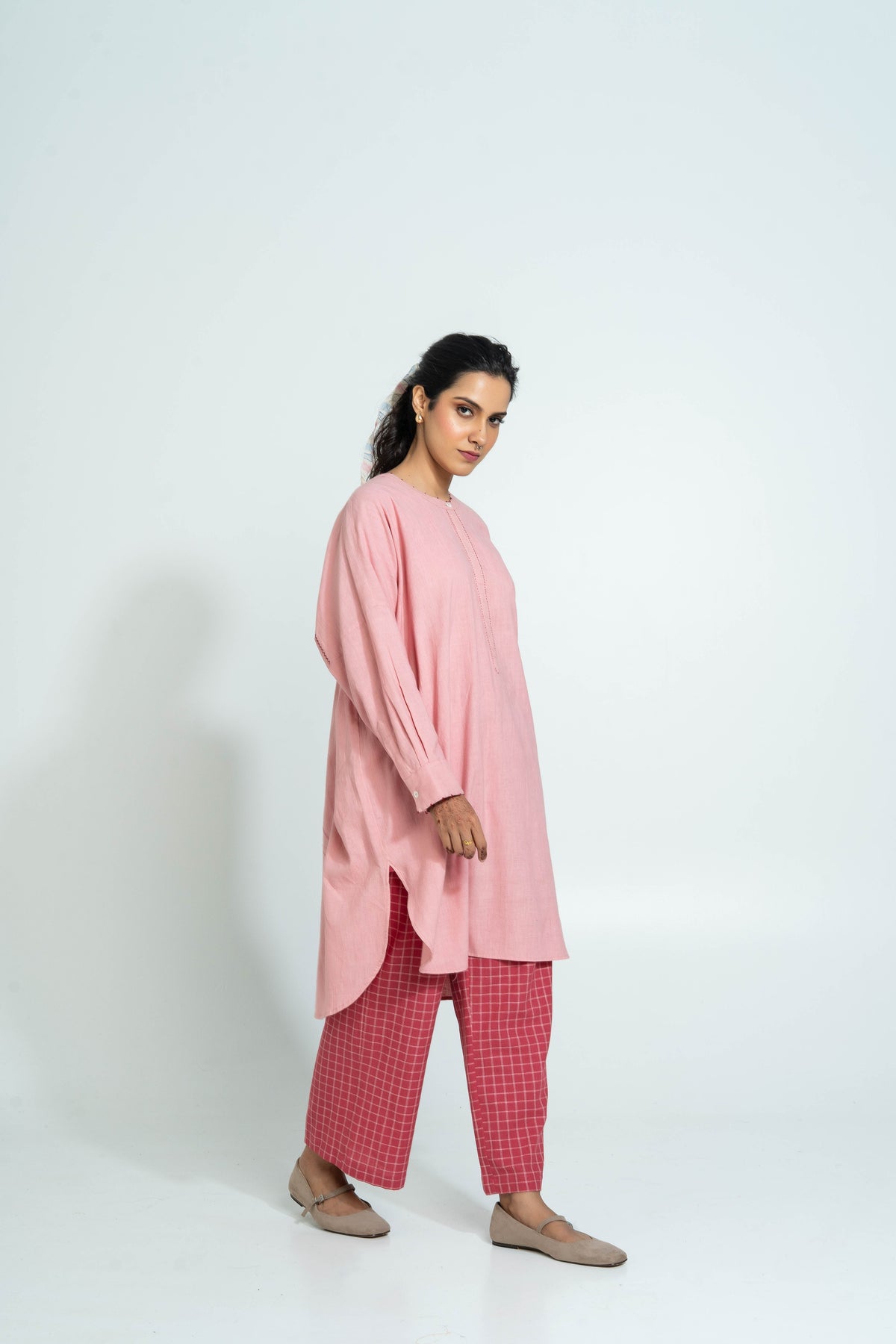 Pink Hand Woven Cotton Embroidered Set (Ready to Ship) - Set Of 2