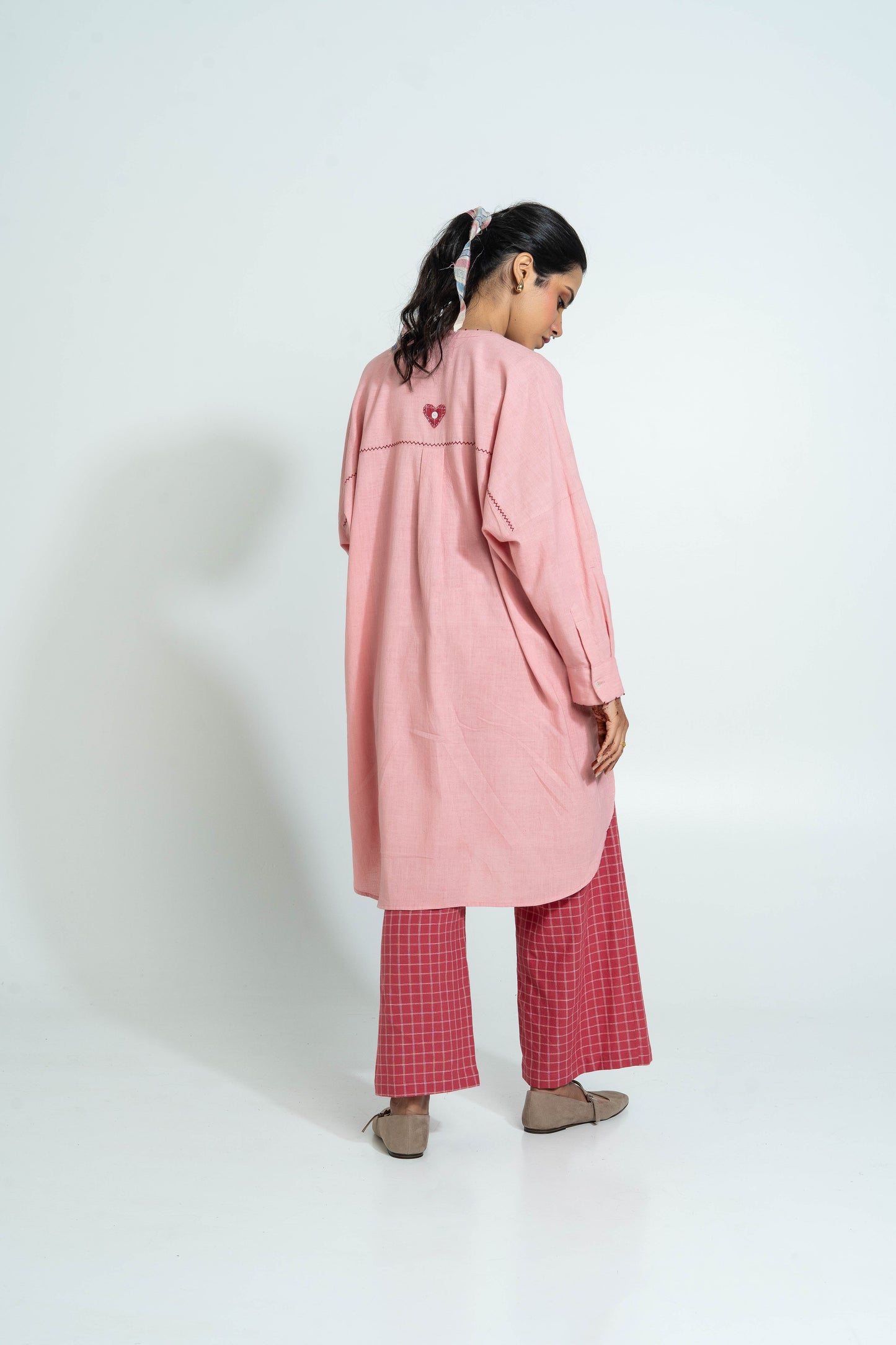 Pink Hand Woven Cotton Embroidered Tunic