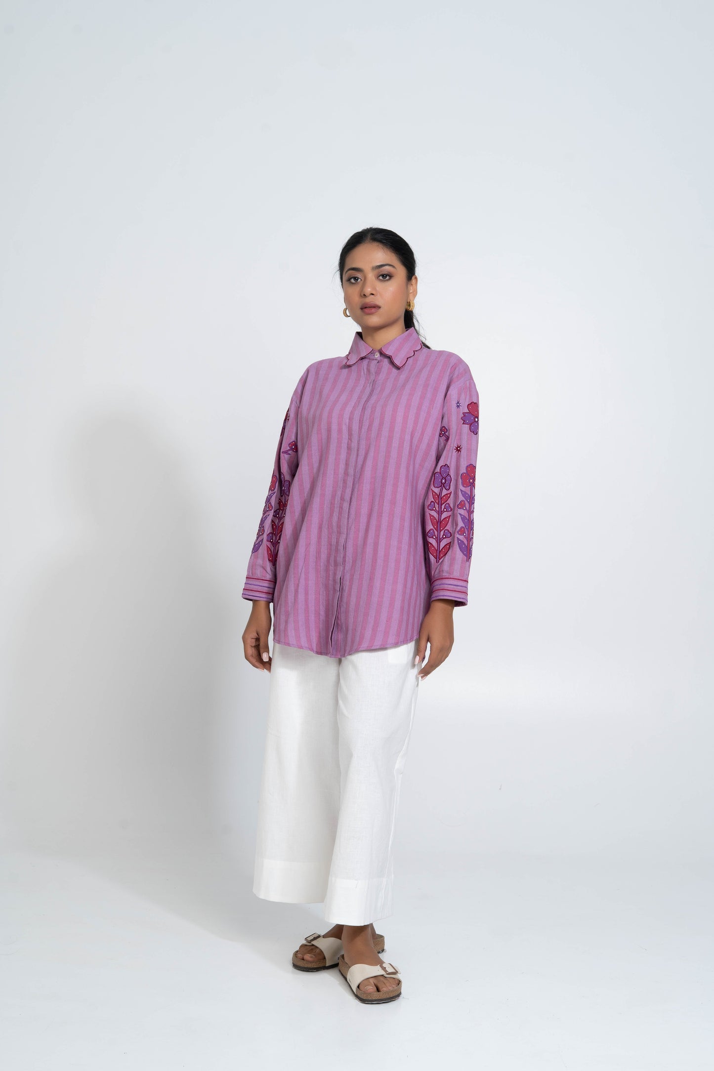 Purple Stripe Hand Woven Cotton Patch Work Shirt