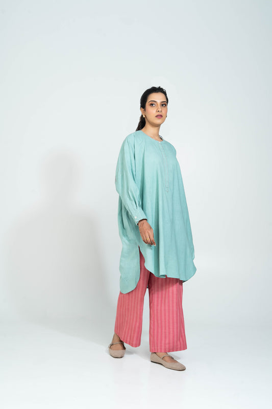 Aqua Hand Woven Cotton Embroidered Set