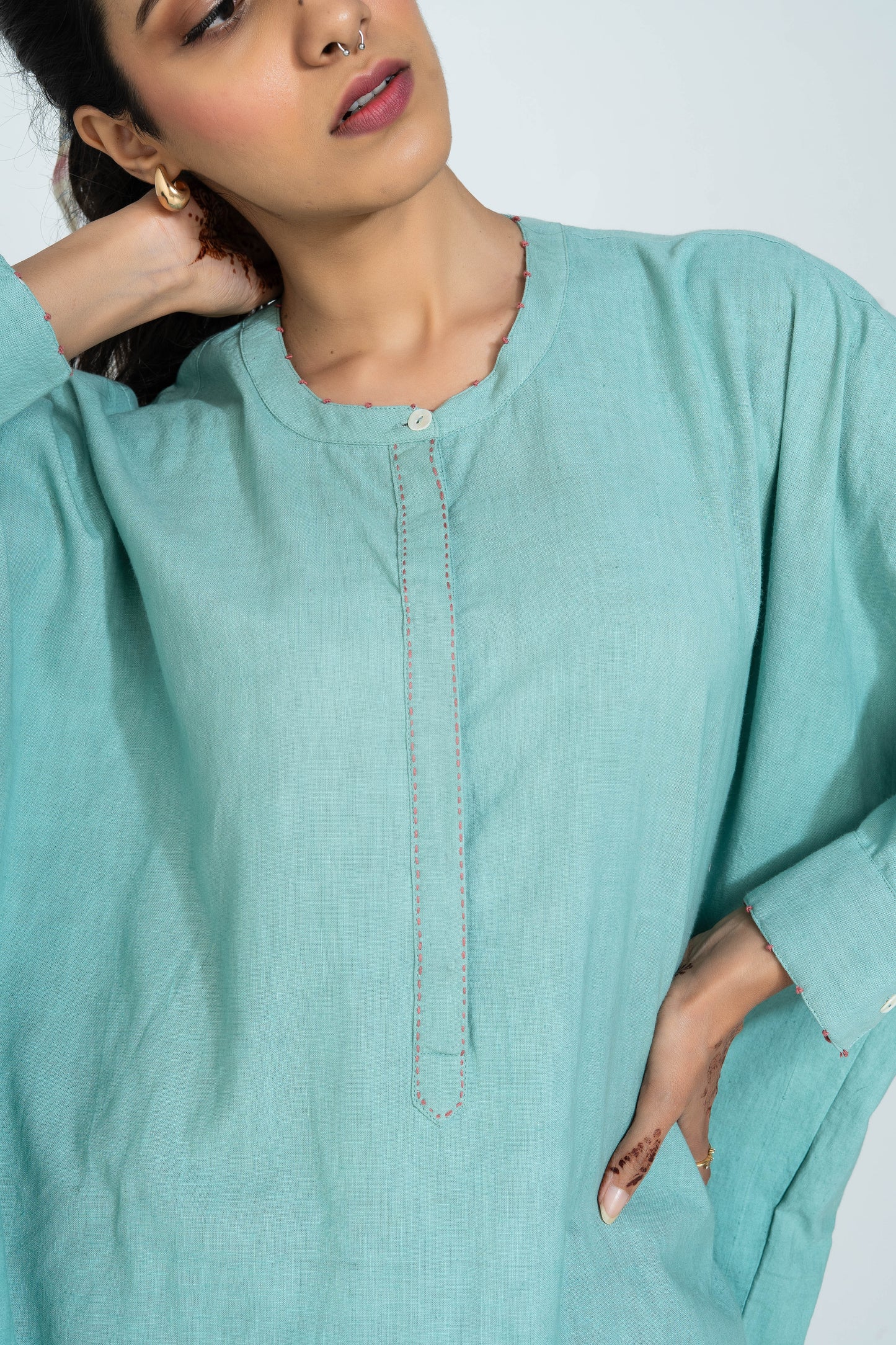 Aqua Hand Woven Cotton Embroidered Set