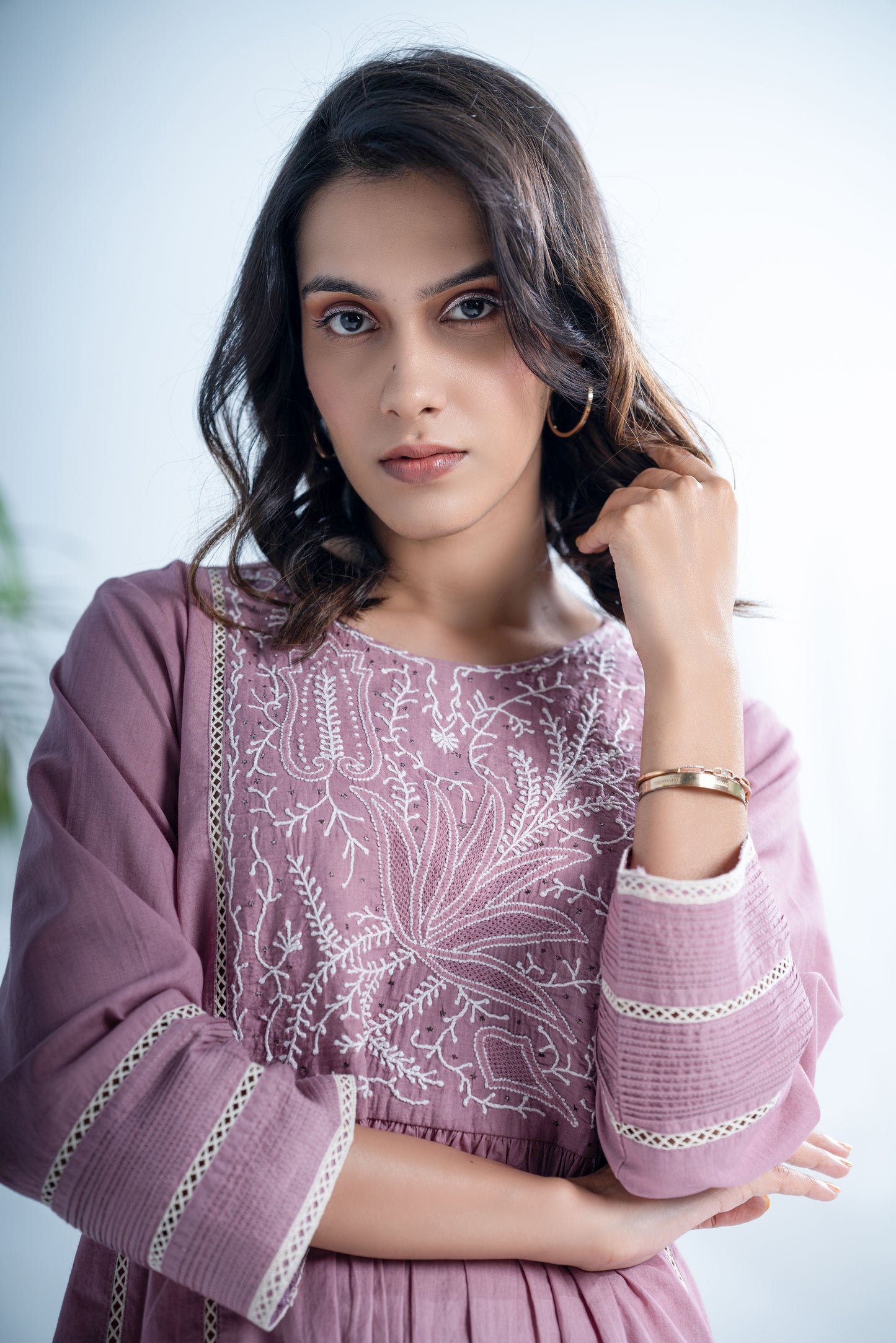Mauve chikankari Kurta - Ready to Ship