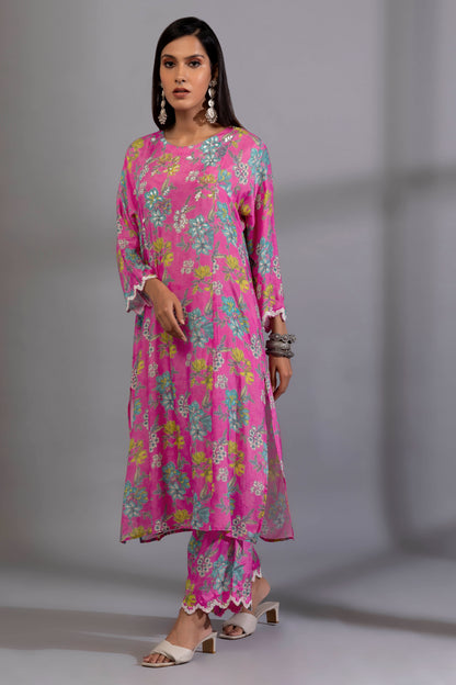 Pink floyd embroidered kurta set