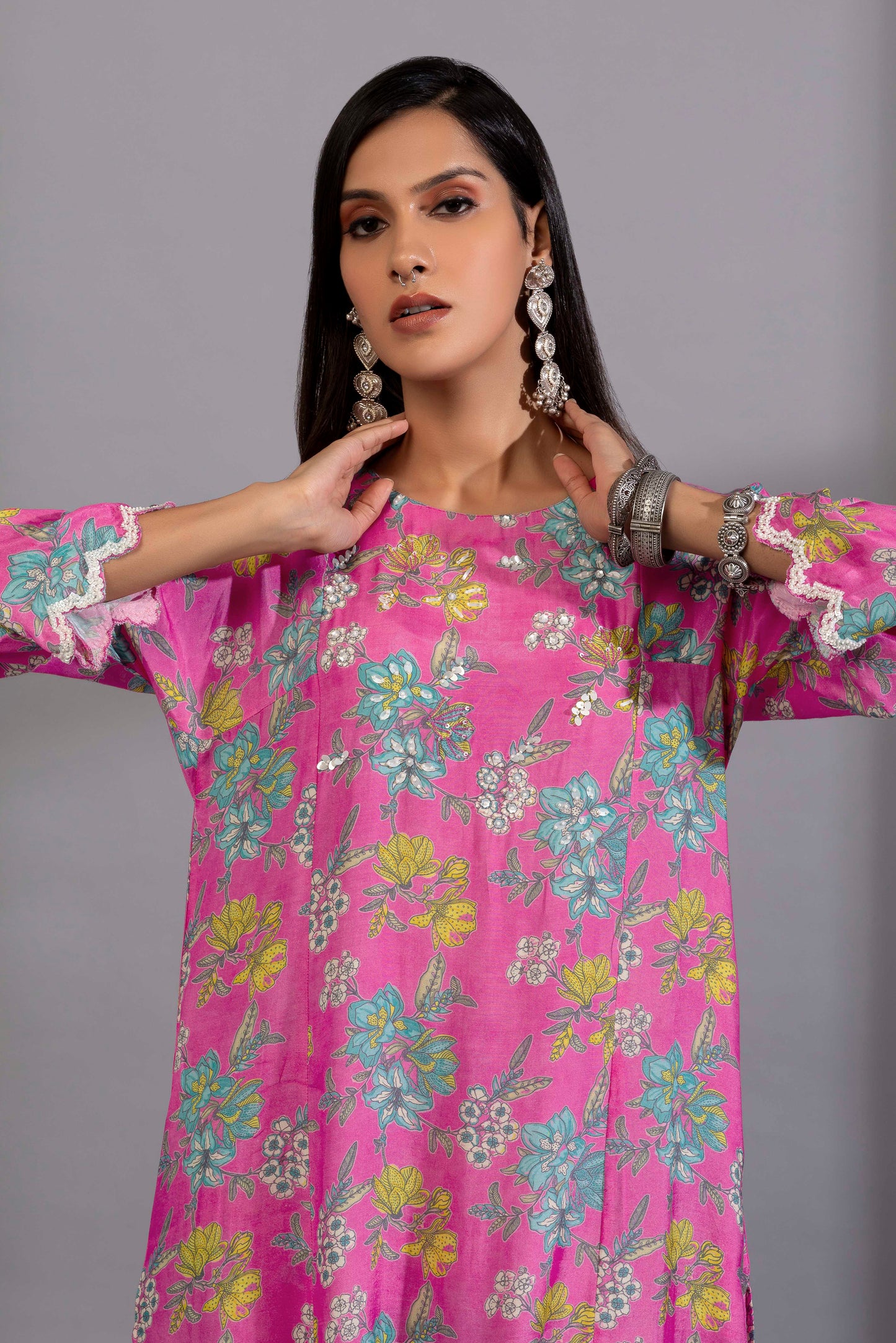 Pink floyd embroidered kurta set