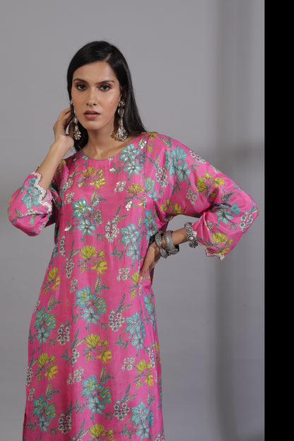Pink floyd embroidered kurta set