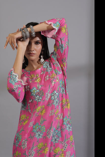 Pink floyd embroidered kurta set
