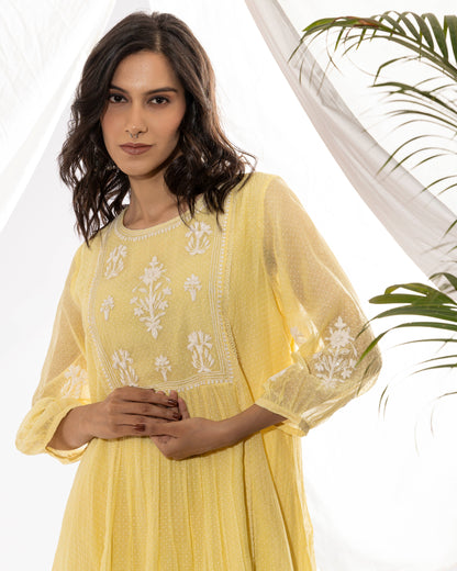 LEMON YELLOW EMBROIDERED KURTA