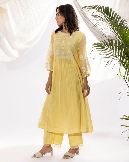 LEMON YELLOW EMBROIDERED KURTA