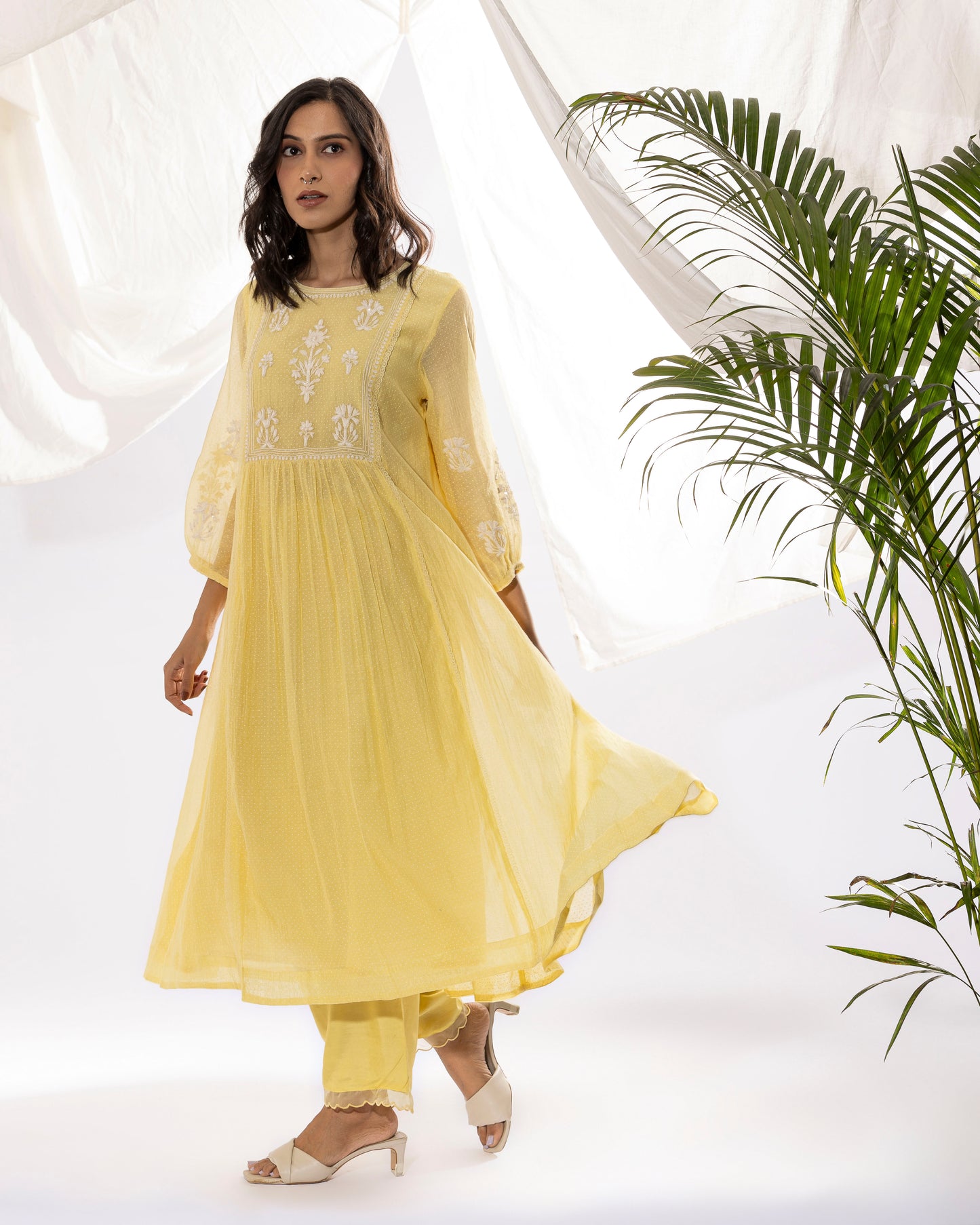 LEMON YELLOW EMBROIDERED KURTA