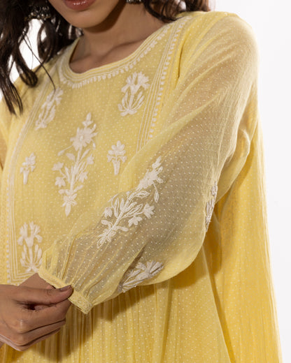 LEMON YELLOW EMBROIDERED KURTA