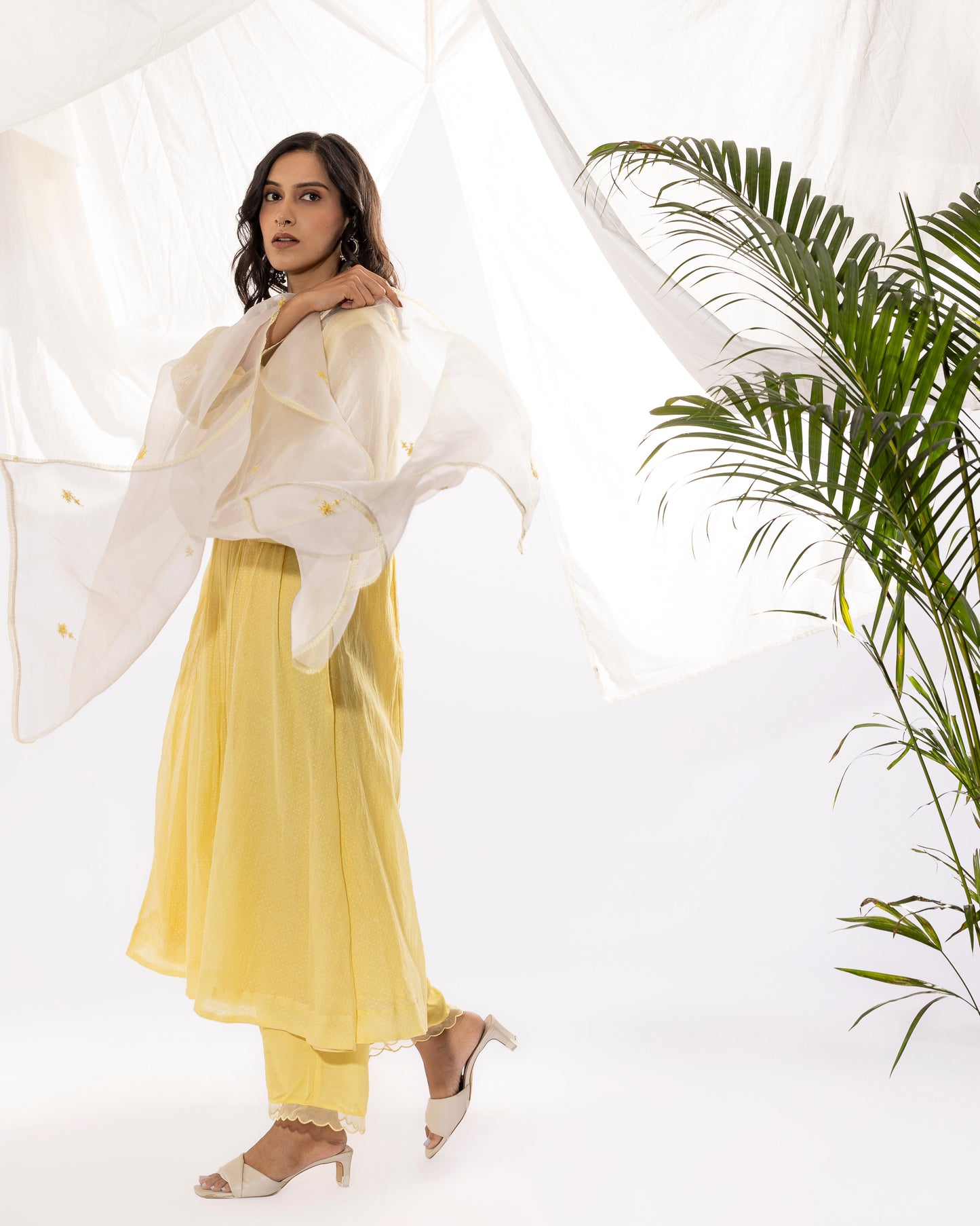 LEMON YELLOW EMBROIDERED DUPATTA