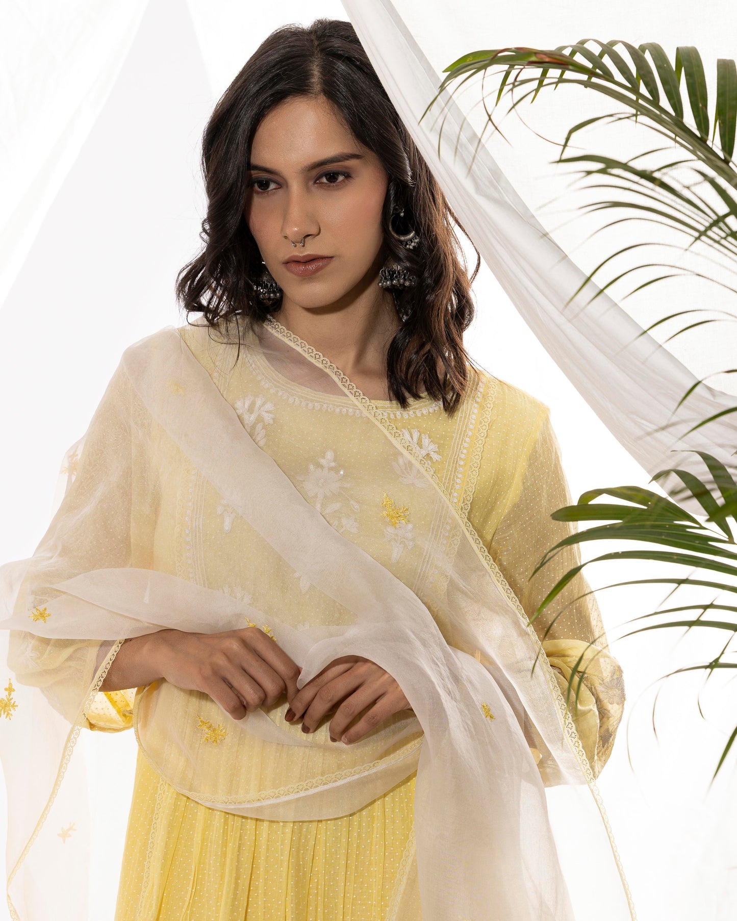 LEMON YELLOW EMBROIDERED DUPATTA
