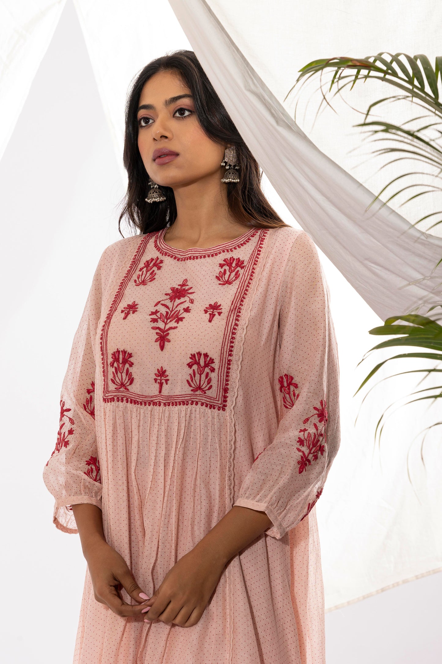 MISTY ROSE EMBROIDERED KURTA