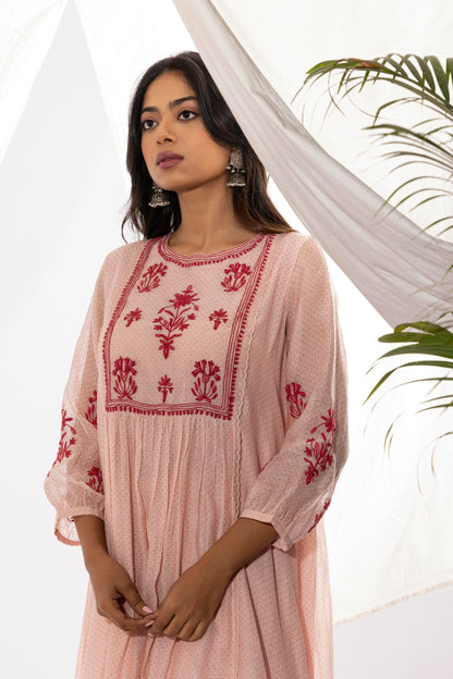 MISTY ROSE EMBROIDERED KURTA