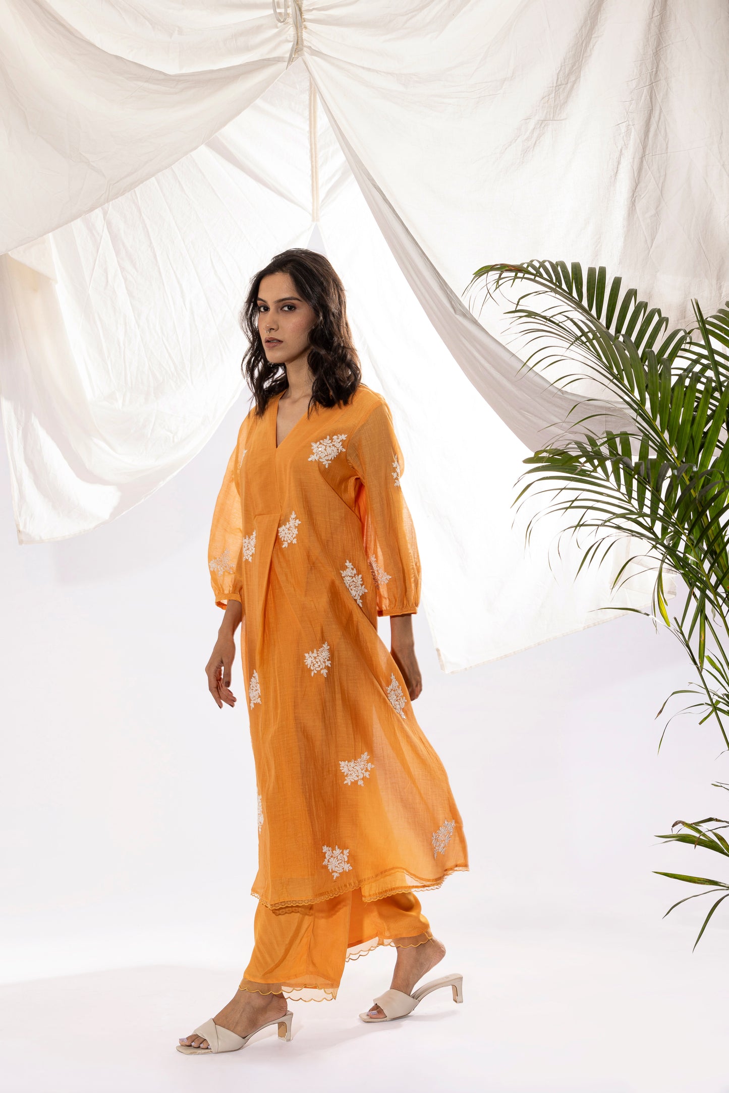 ORANGE EMBROIDERED KURTA