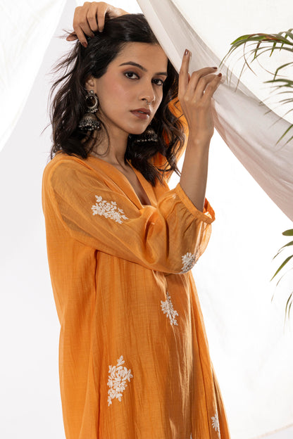 ORANGE EMBROIDERED KURTA