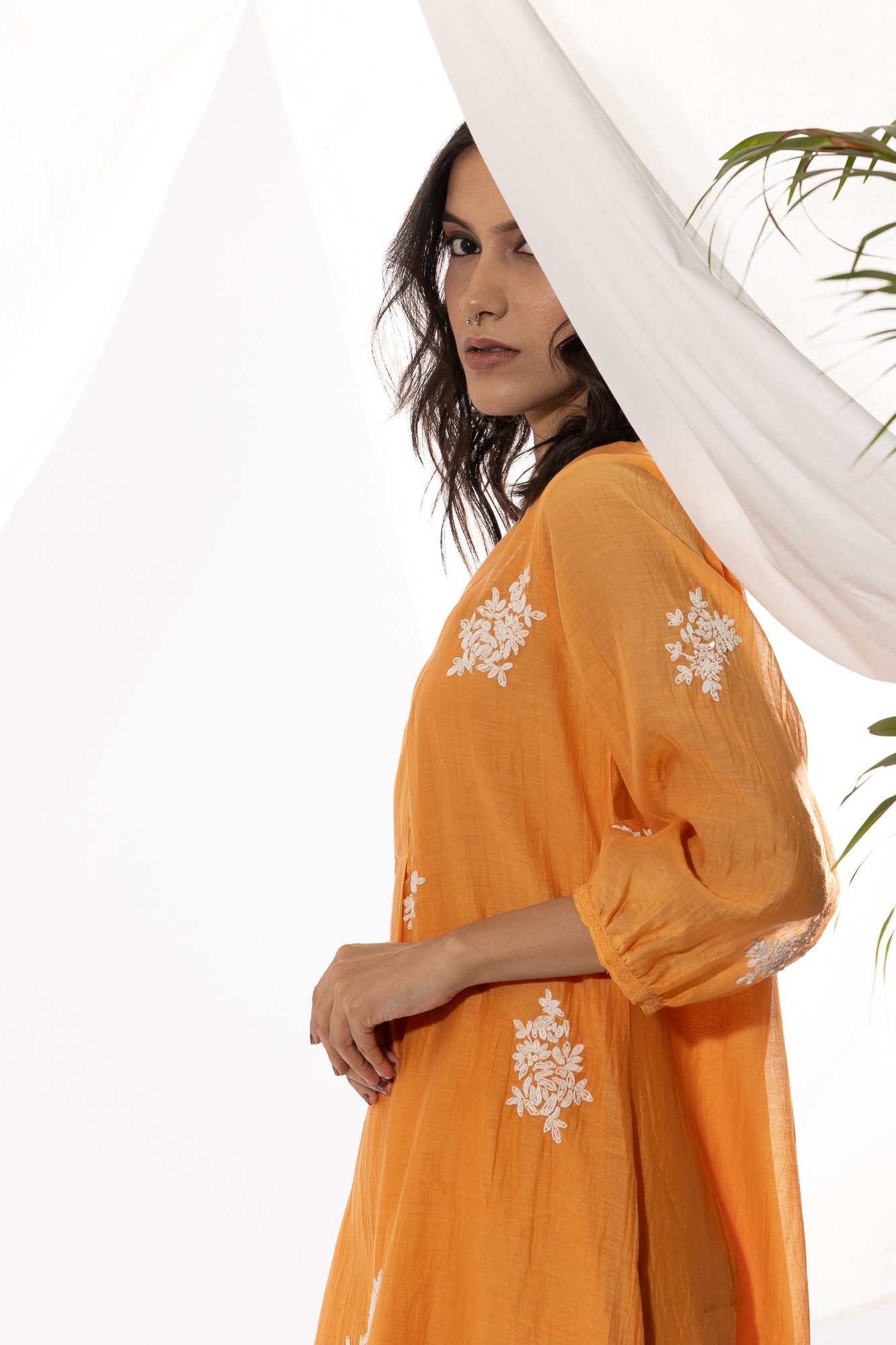 ORANGE EMBROIDERED KURTA