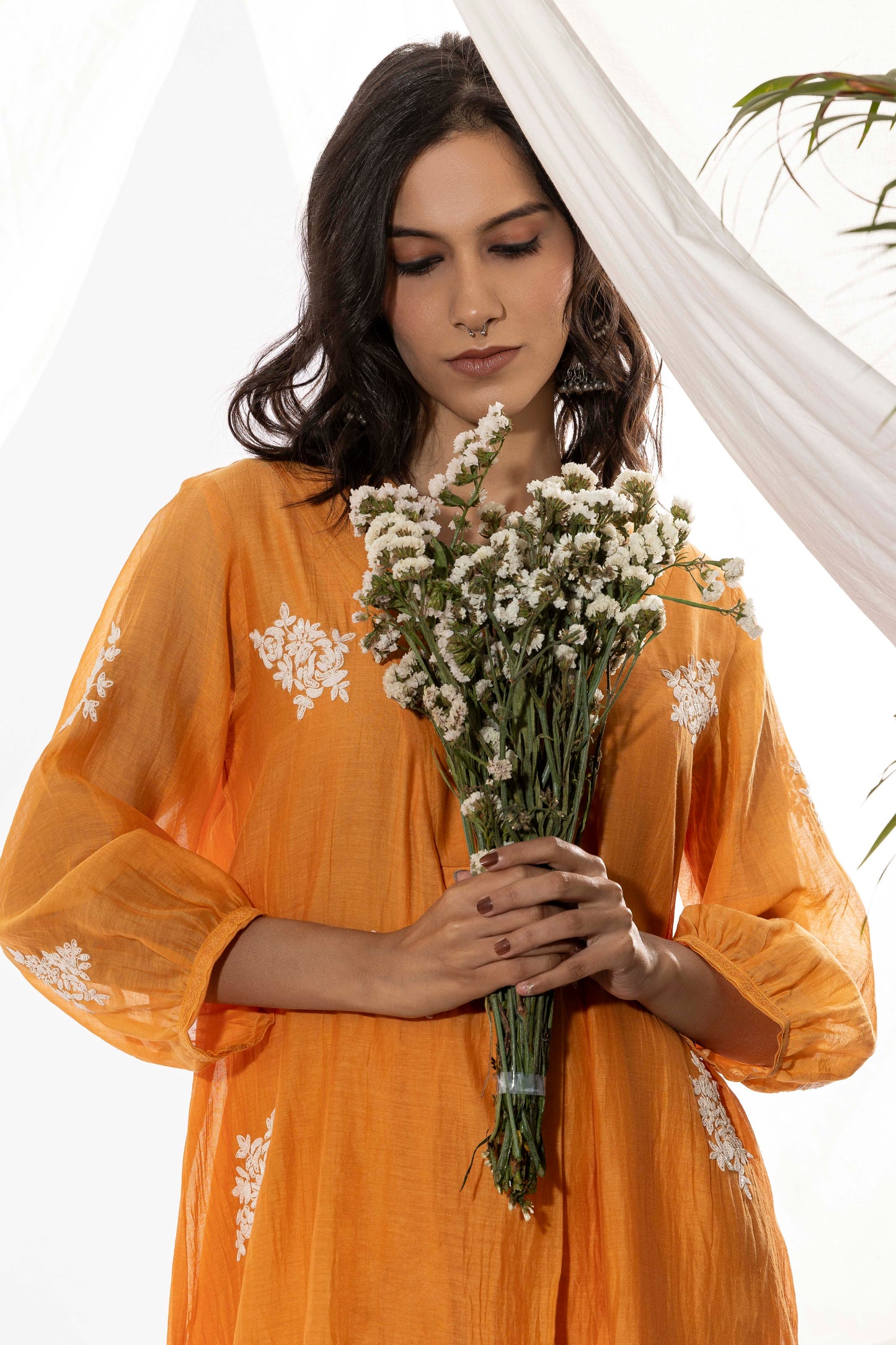 ORANGE EMBROIDERED KURTA