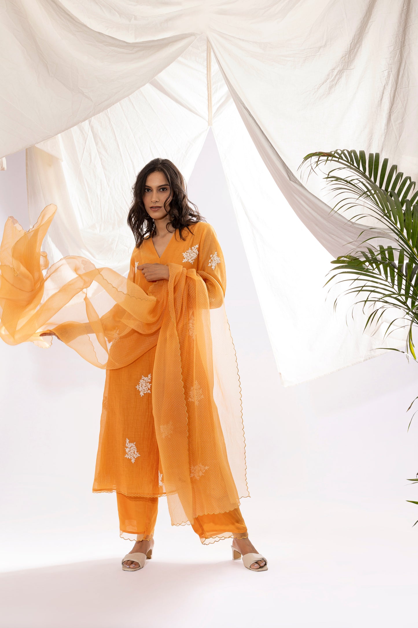 ORANGE EMBROIDERED KURTA