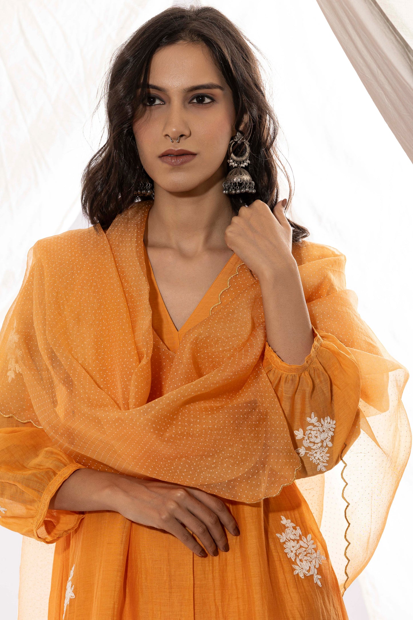 ORANGE EMBROIDERED DUPATTA