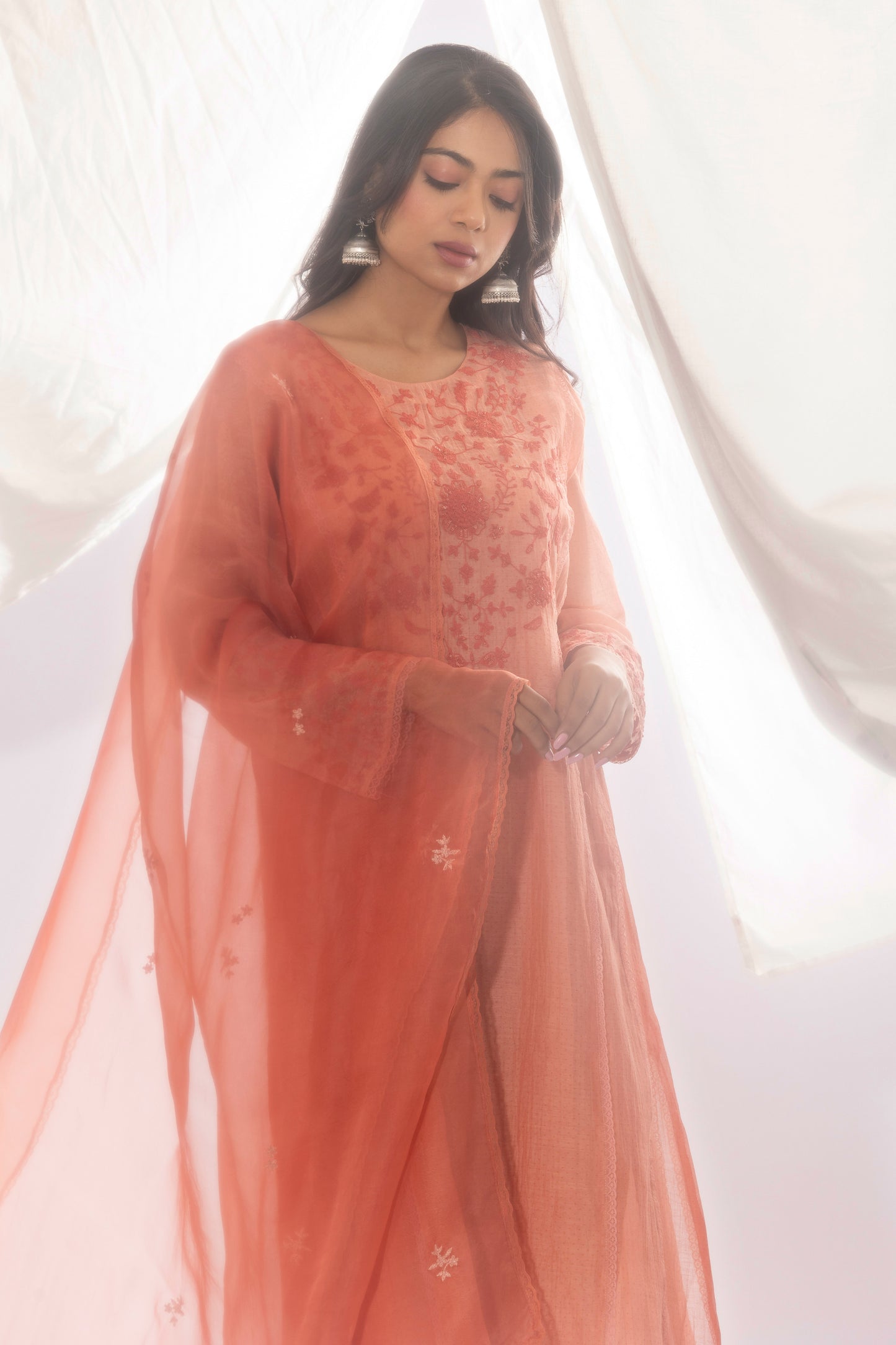 PEACH EMBROIDERED DUPATTA