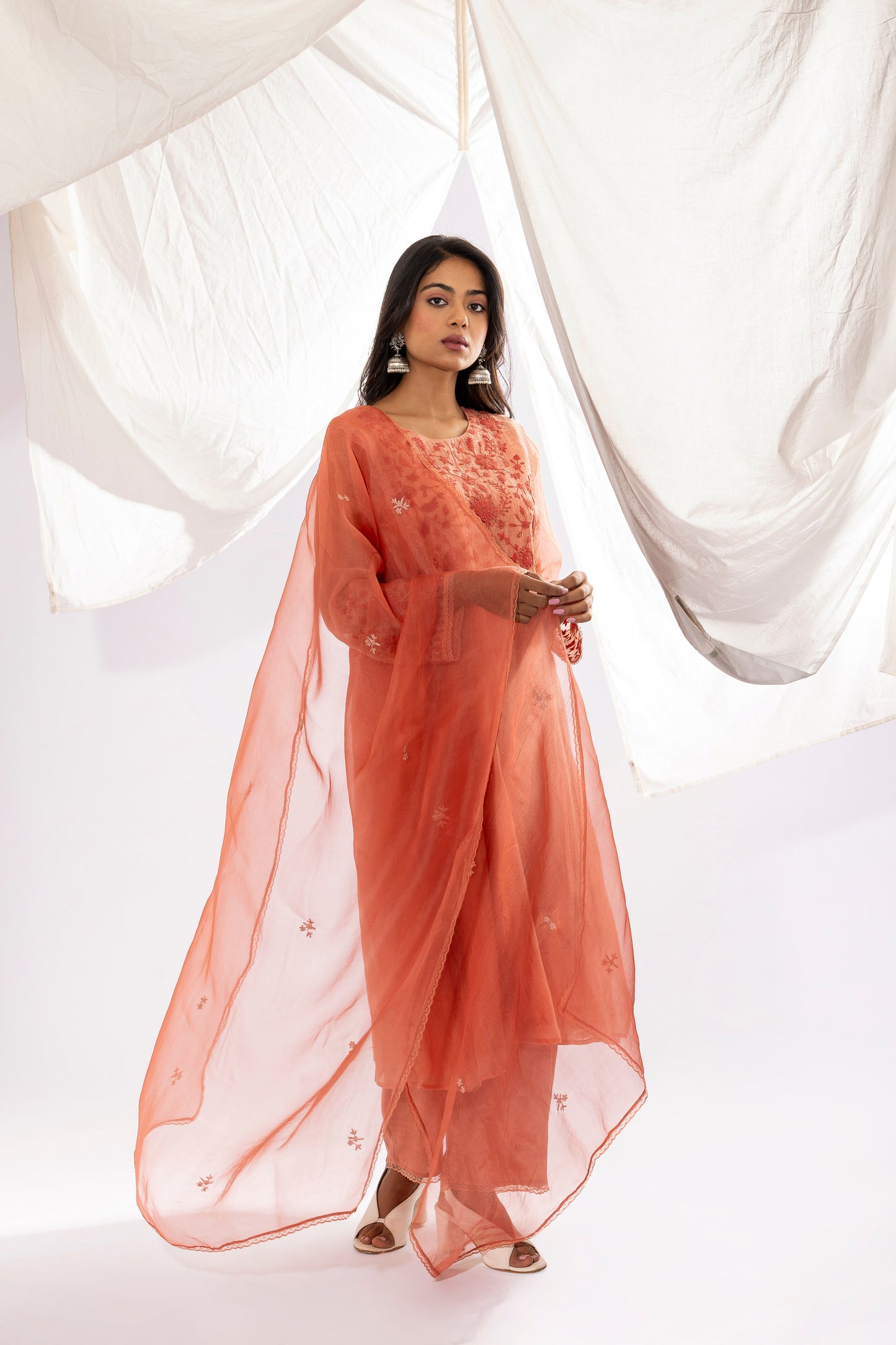 PEACH EMBROIDERED DUPATTA