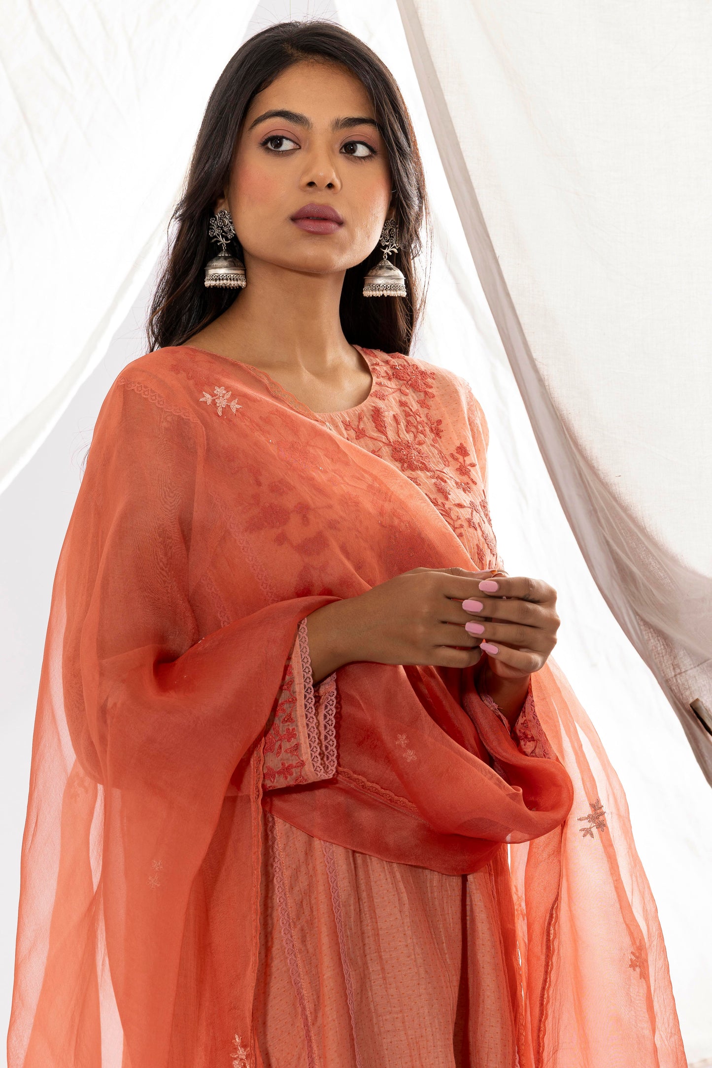PEACH EMBROIDERED DUPATTA